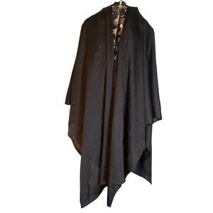 Steve Madden Black Metallic Sparkle Knit Open Front Poncho Wrap Shawl NWT